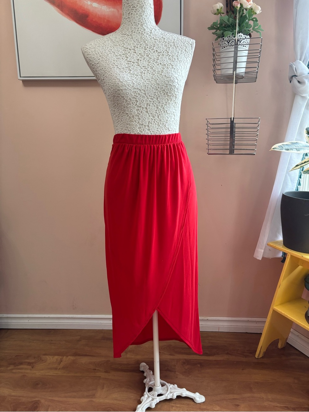 Vintage Gilli Crimson High-Low Faux Wrap Maxi Skirt
